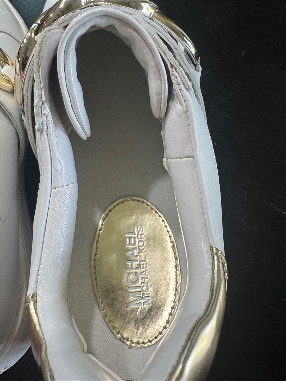 Michael Kors White Sneakers with Gold Heel Accent - Picture 7 of 13